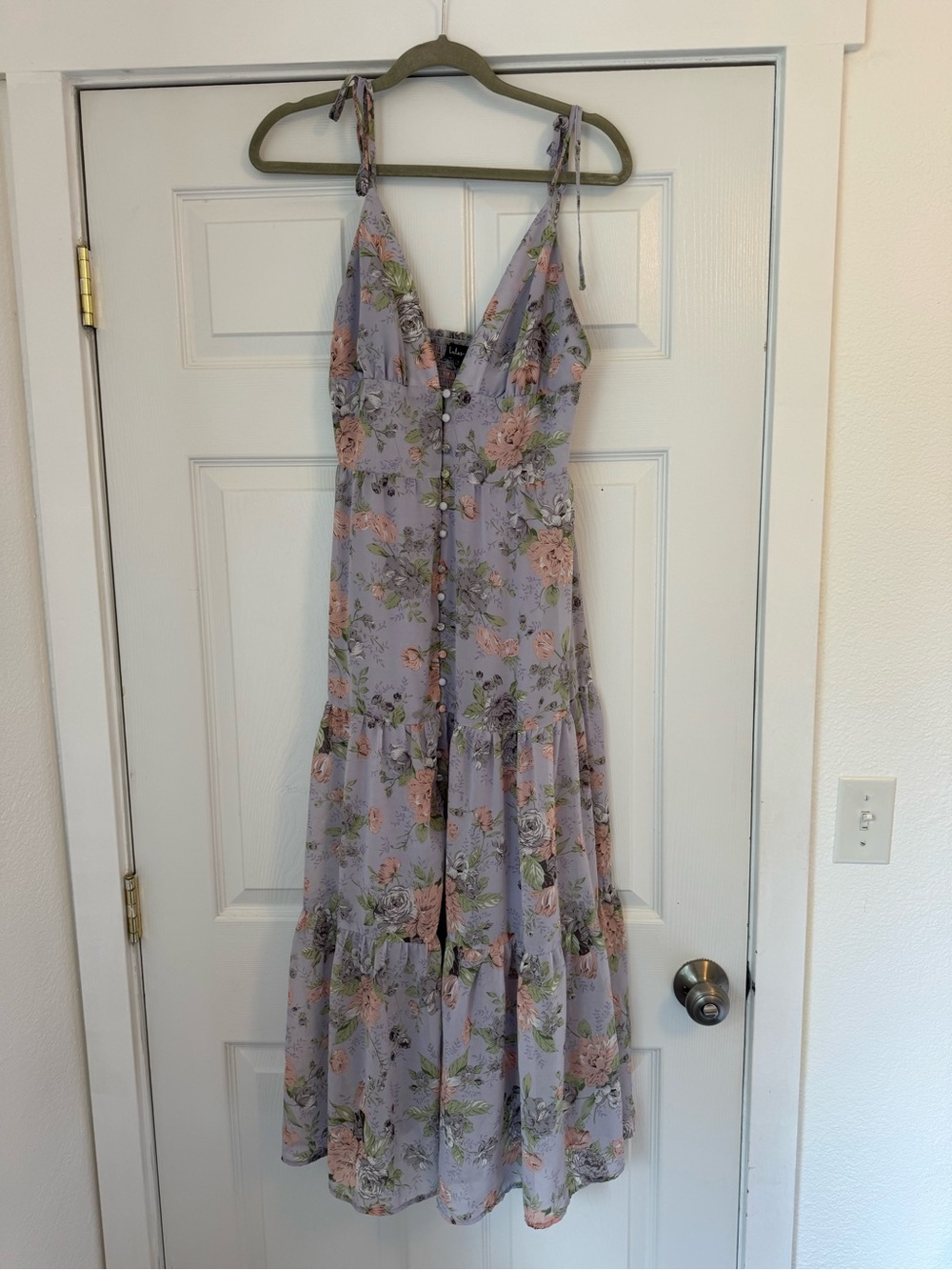 Lulu's Lavender Floral Tie-Shoulder Maxi Dress